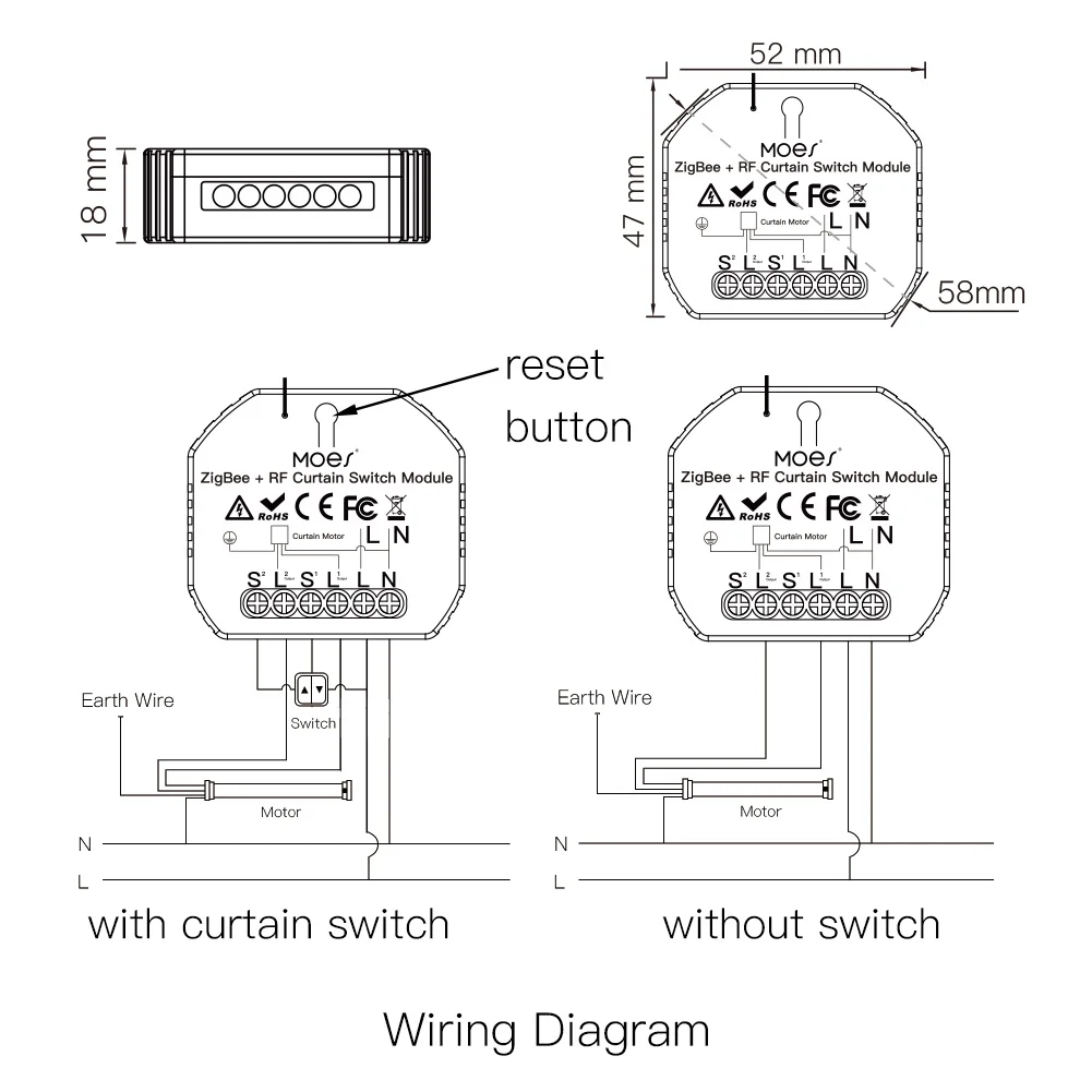 MOES-Módulo de interruptor de cortina inteligente ZigBee RF433 para persiana enrollable motorizada, Motor 2mqtt, aplicación Smart Life, Alexa y