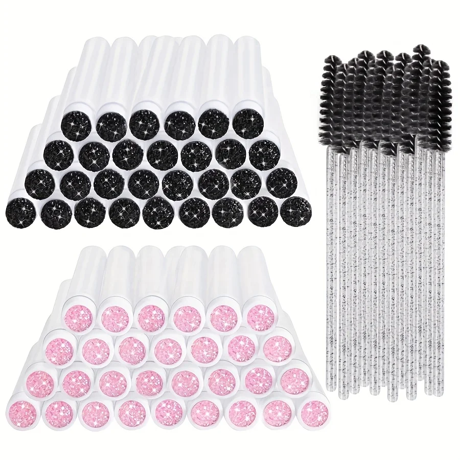 50 Crystal Lash Wands - Dual-Ended Eyelash Extension Brushes & Brow Combs, Lash Serum Applicator for Growth & Lamination