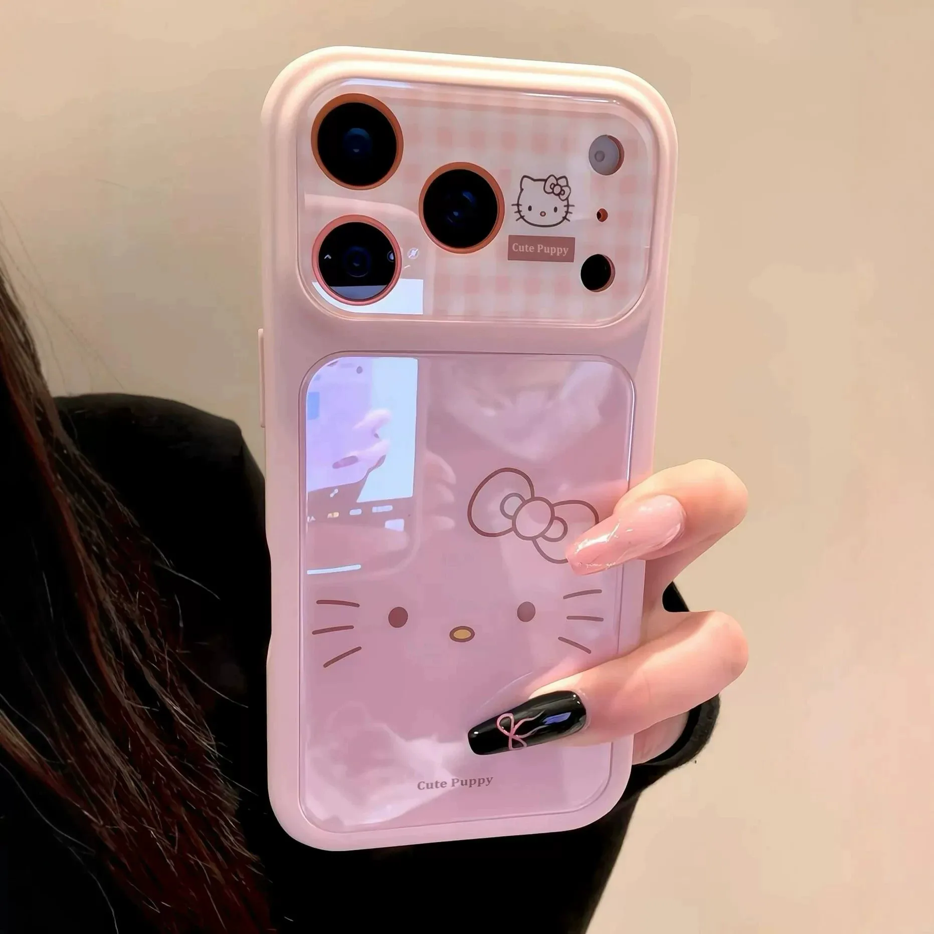 Capa de Celular Rosa Sanrio Hello Kitty Desenho Animado para iPhone 17 16 15 14 Pro Max 17 Pro com Proteção de Lente da Câmera e Antichoque