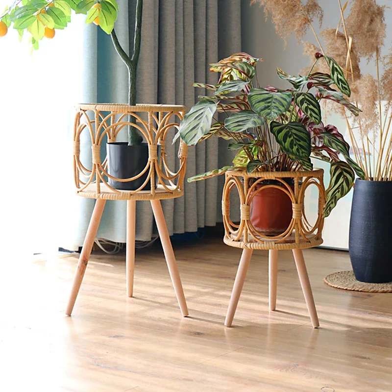 Nordic Plant Stand Creative Flower Rack Imitation Rattan Stand Indoor Gardening Flower Decorative Plant Holder Flower Display