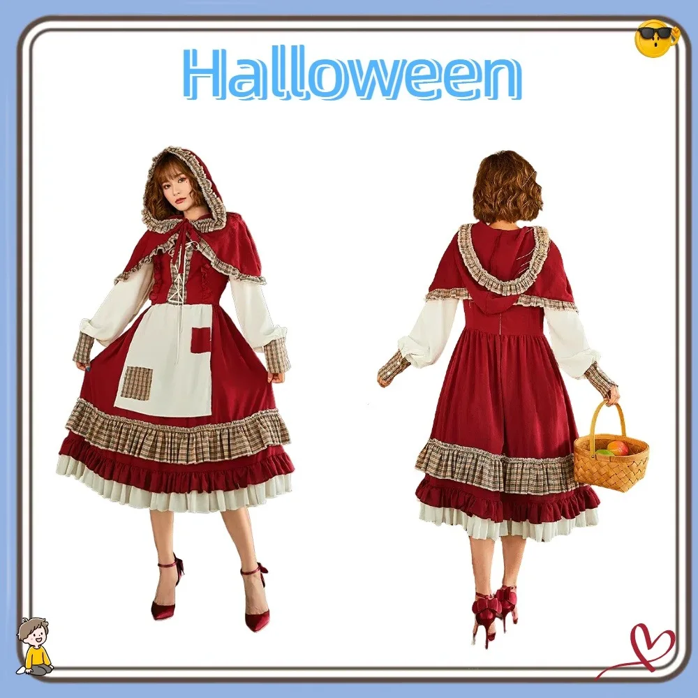 

Костюм на Хэллоуин 2025, кружевное Красная Шапочка, бордовое милое платье, наряд для косплея