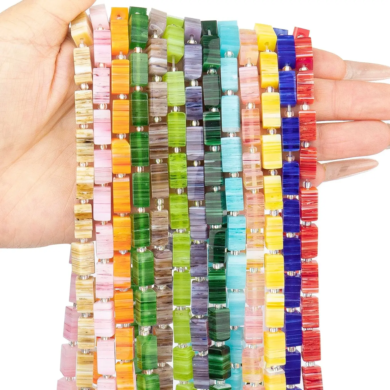 30pcs/Lot Multicolor Stripe Lampwork Bead Rectangle Square Shape Glass Bead Charm Jewelry Making Necklace Bracelet DIY Accessory