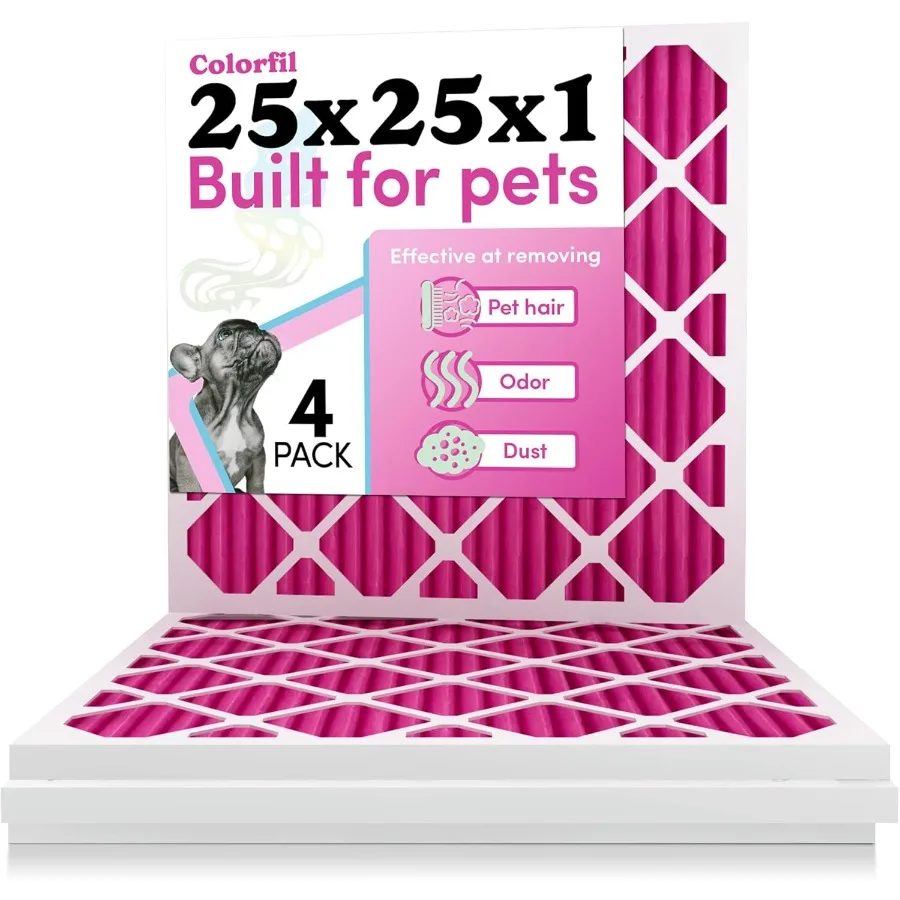 Filtro de aire que cambia de color para pelo y polvo de mascotas, filtro de CA para horno MERV 8, 24,5x24,5x0,75, tamaño exacto, paquete de 4 para perros y gatos