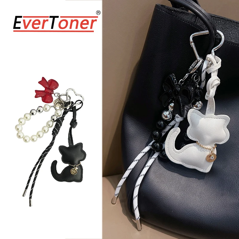 

EverTonerКреативные кожаные бусины с котенком, плетеный вручную веревочный брелок, модный универсальный автомобильный брелок для ключей, сумка, подвеска, аксессуары