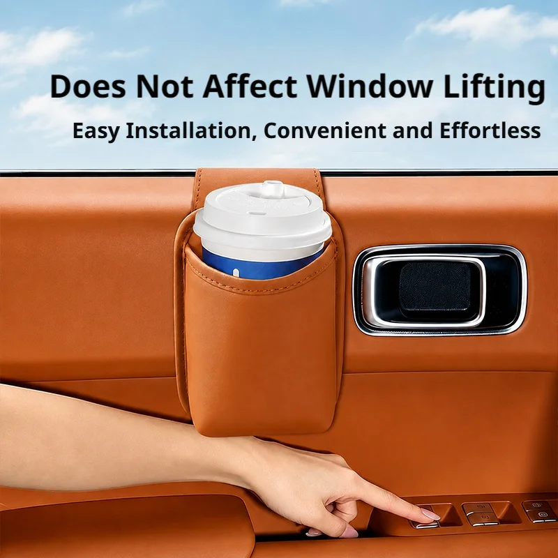 SEAMETAL Car Door Cup Holder Hanging PU Water Bottle Storage Pocket Organizer Adhesive Mount Window Friendly Drink Holder