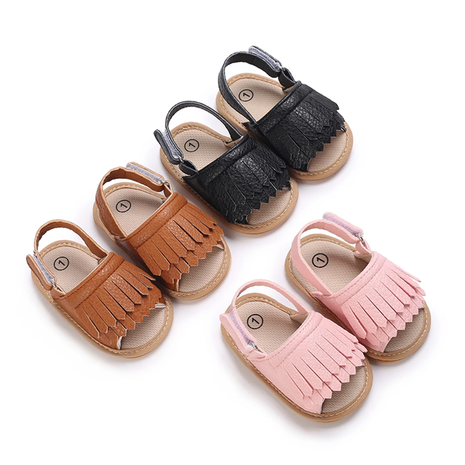 

0-18M Infant Baby Girls Summer Sandals Tassel Flat Shoes Non-Slip Rubber Sole Toddler First Walker Shoes
