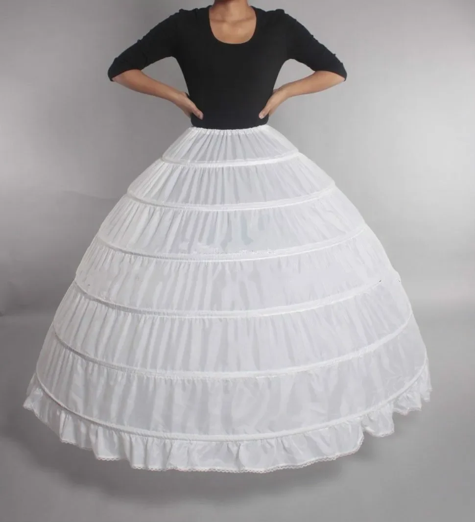 Weißer 6-Reifen-großer Petticoat für Damen, bodenlang, langer, bauschiger Braut-Krinoline-Unterrock für Ballkleid-Hochzeitskleid