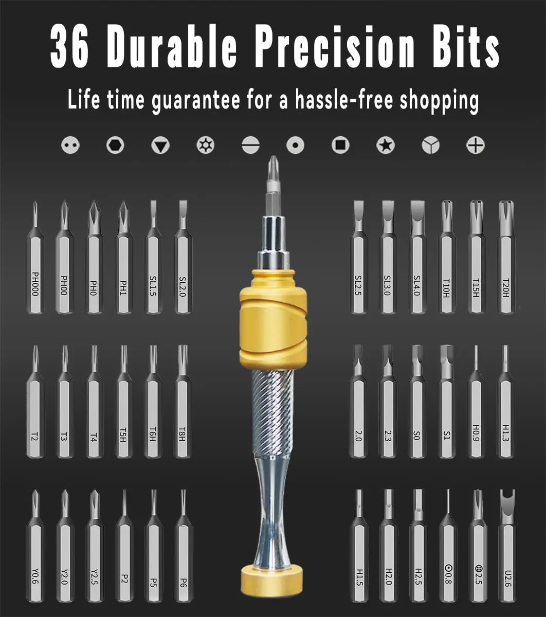 37 in 1 Precision Screwdriver Set Solid Metal Professional Repair Tool Set Suitable for DIY Glasses Watches Electronic Products