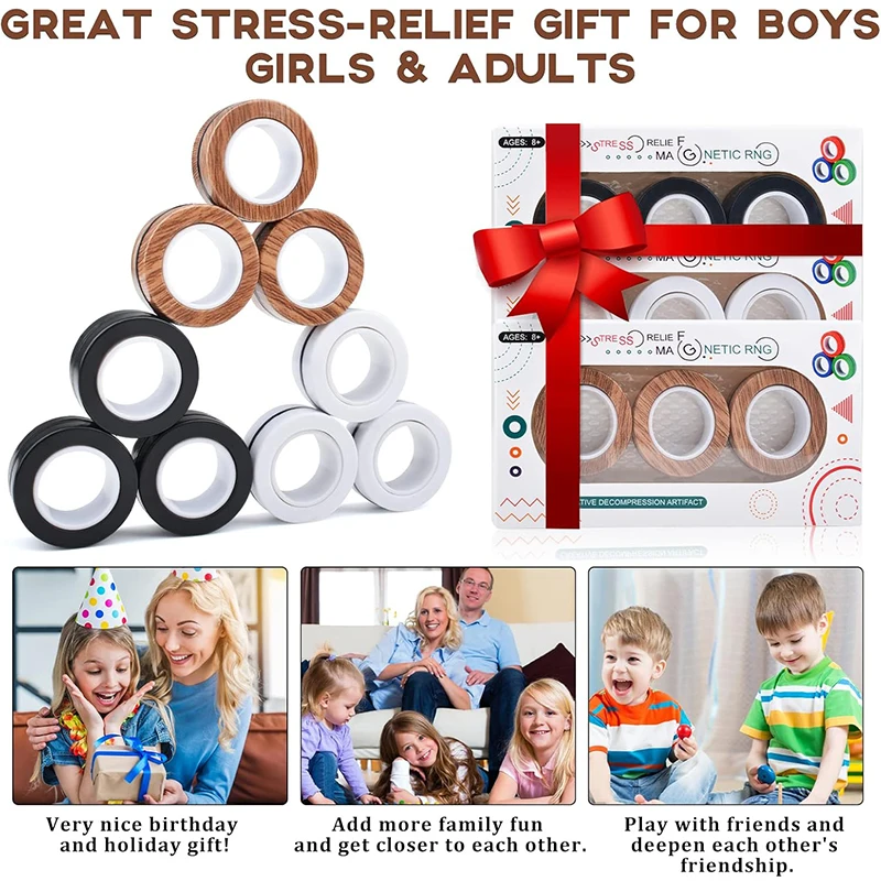 3Pcs Magnetic Rings Fidget Toy Set Adult Fidget Magnets Spinner Rings Fidget Pack Great Gift for Adults Teens Kids