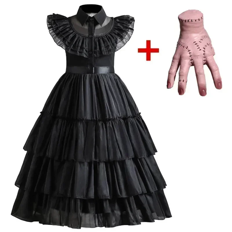 Wednesday Adams Dress Kids Princess Black Wednesday Dance Dress Girl Cosplay Halloween Horror Costume Family Christmas Disguise