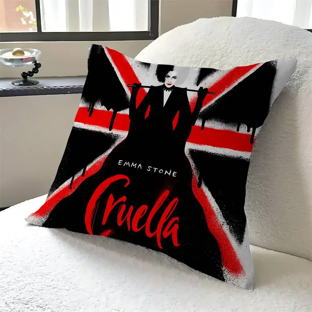 C-CRUELLA EMMA STONE غطاء وسادة فيلم كلاسيكي وسادة للديكور أريكة ديكور المنزل أكياسها