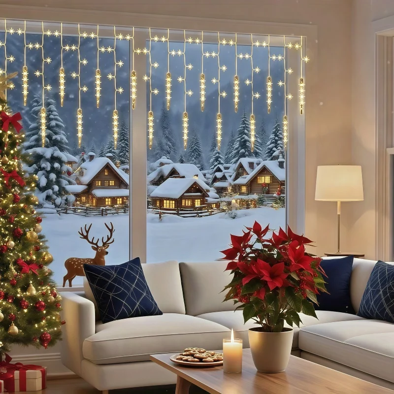 Solar Icicle LED Garland Lights Outdoor Christmas Decoration 96LED 162LED Warm White Colorful IP54 Rating 8 Modes Garden Party D