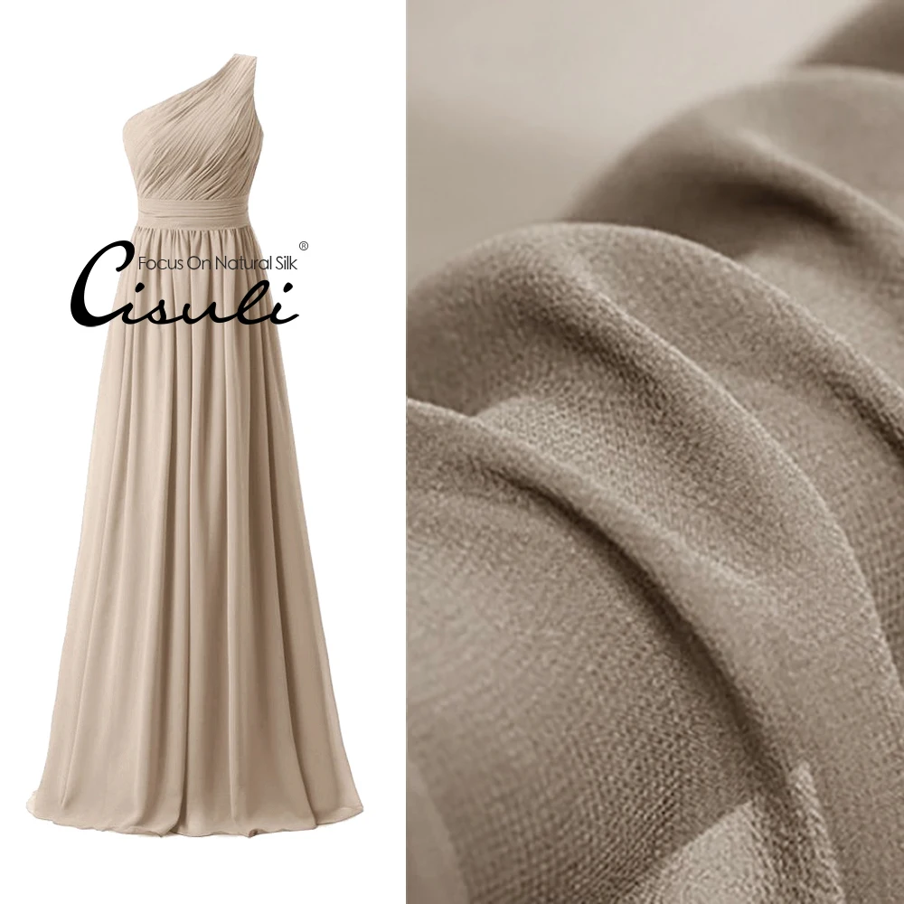 100% Mulberry Silk Georgette Fabric Soie Tulle Material 10 momme Width 140cm Shirts and Dresses Sewing Cloth Beige 15