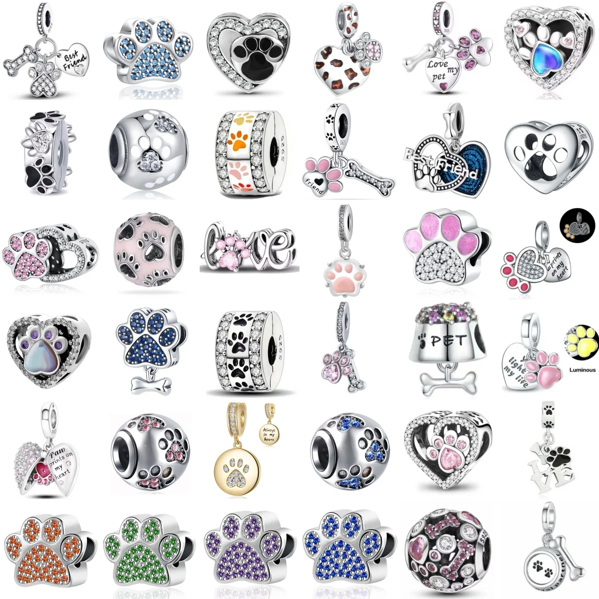 

2026 New 925 Sterling Silver Cute Animal Charm Zircon Dog Paw Pendant Bead For Original Bracelet Jewelry Women Accessories Gift