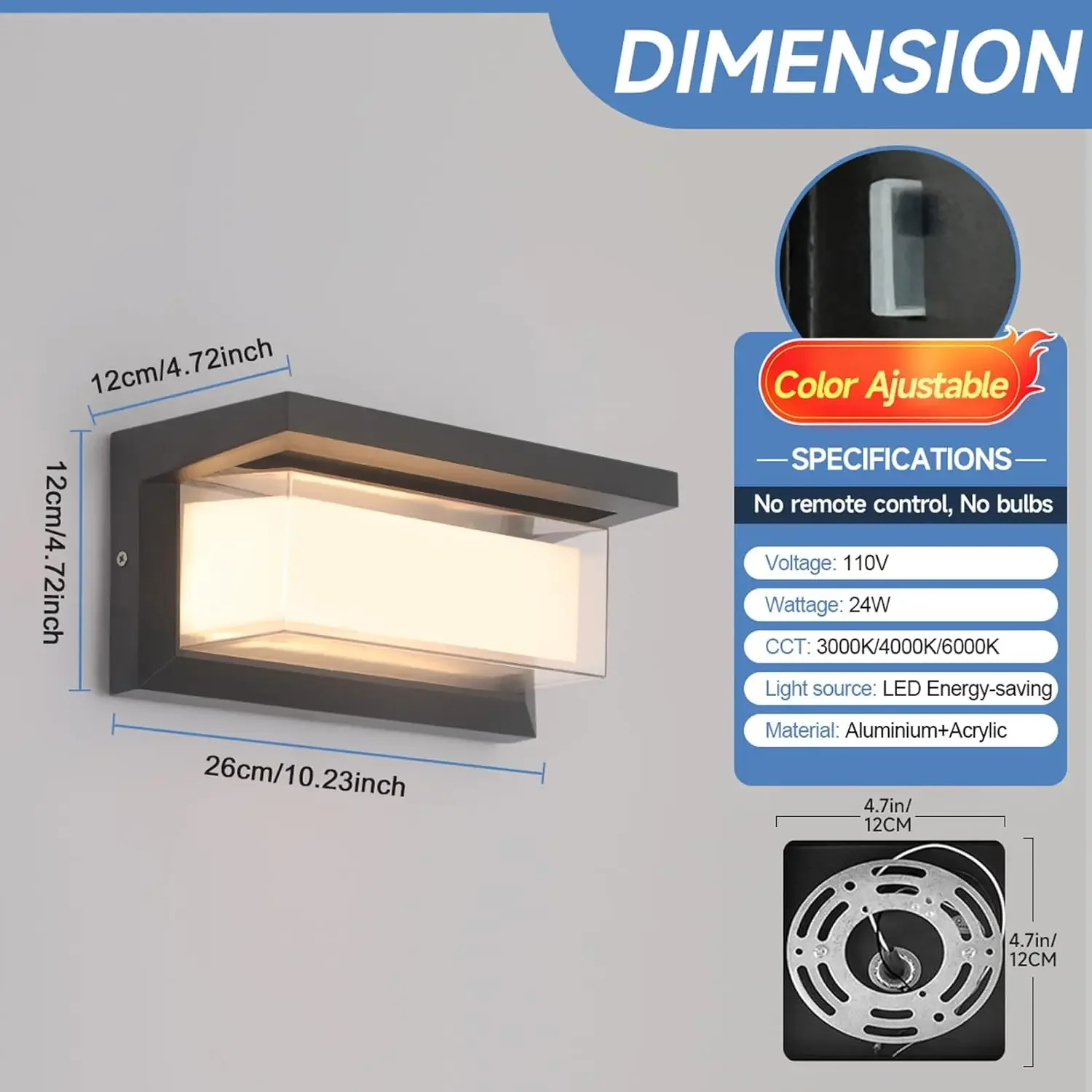 1 Pack 18W LED Outdoor Wall Light IP65 Waterproof Aluminum Exterior Sconces Wall-Mounted Lighting Fixtures for Exterior