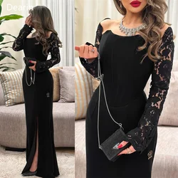 Customized Saudi Arabia Dearin Off-the-shoulder Column Floor Length Skirts Tulle Lace Bespoke Occasion Dresses Evening Gown Prom