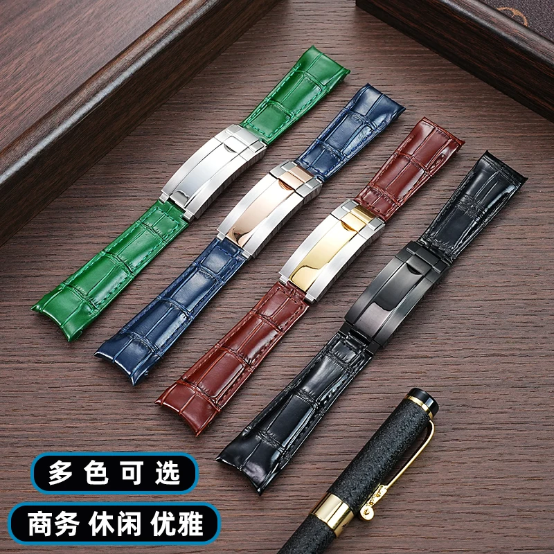 High Quality Black Green Blue Watchband Curved end For Rolex Daytona Submariner Water Ghost Arc Watch Strap 20mm Fine-tune clasp