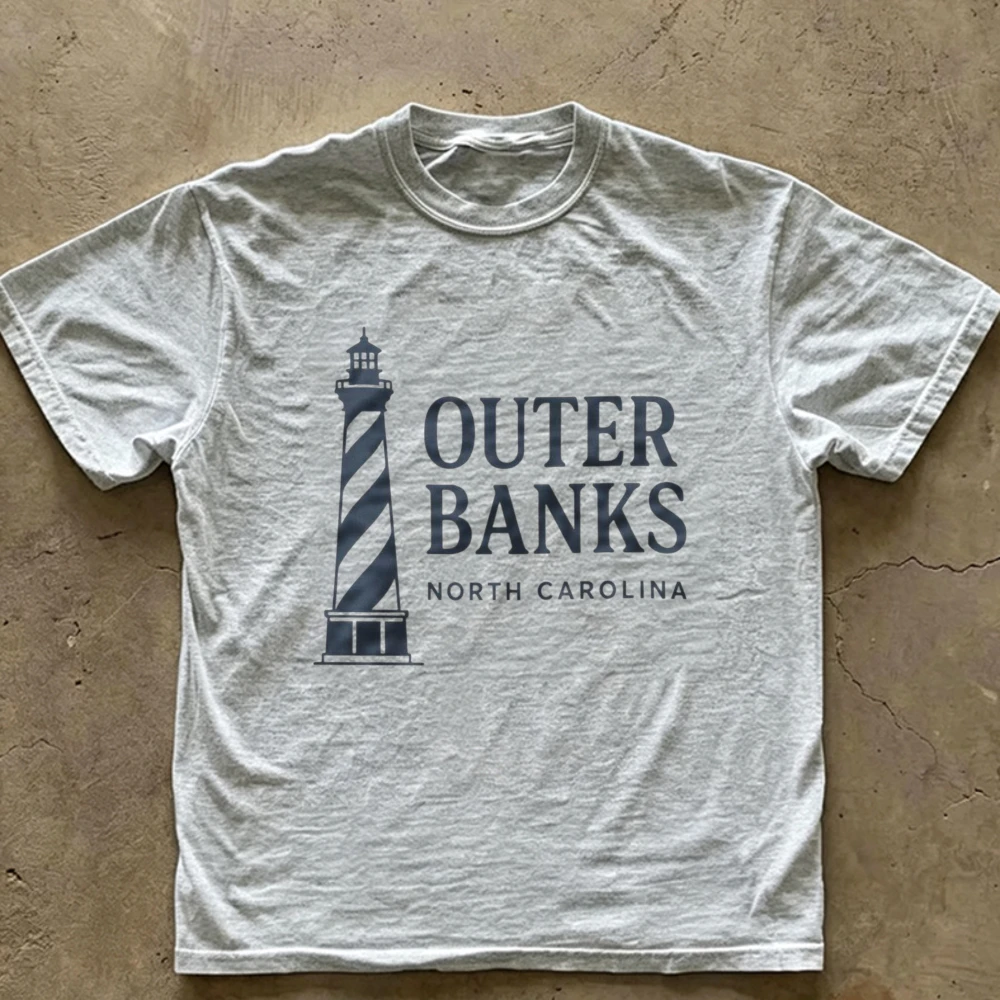 Outer Banks North Carolina Lighthouse Graphic T‑Shirt Casual Cotton Tees Coastal Beach Vintage Nautical Print Streetwear Tops