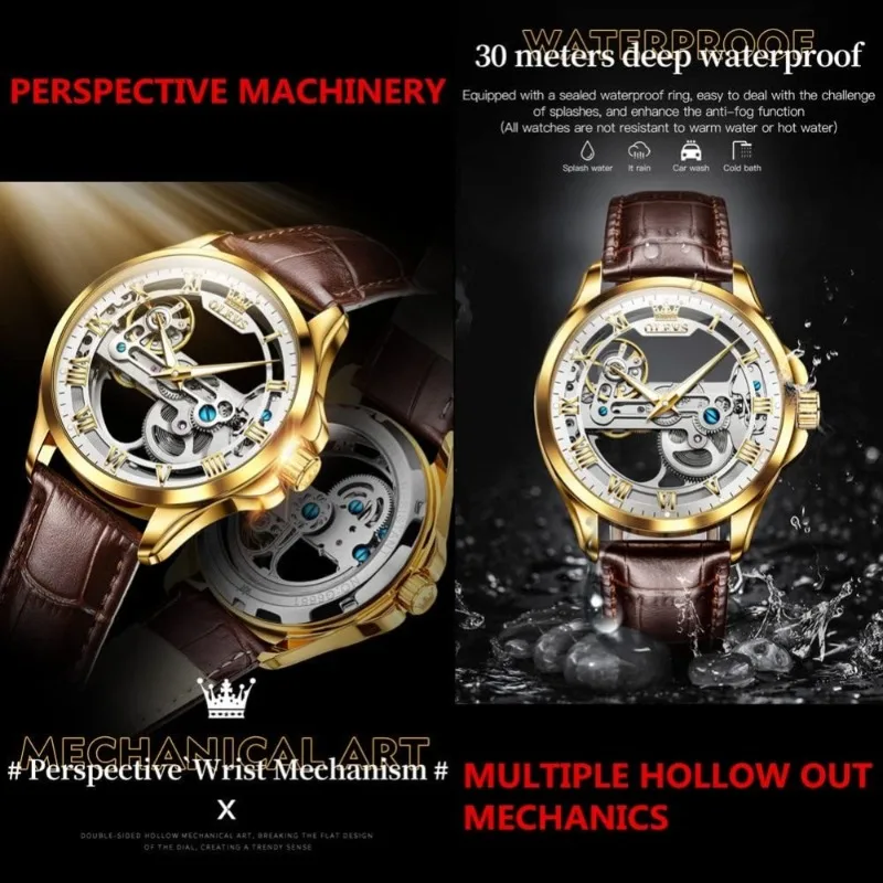 Leather Automatic Self Winding Watches for Men Young Mens Fashion Casual Dress Timepiece