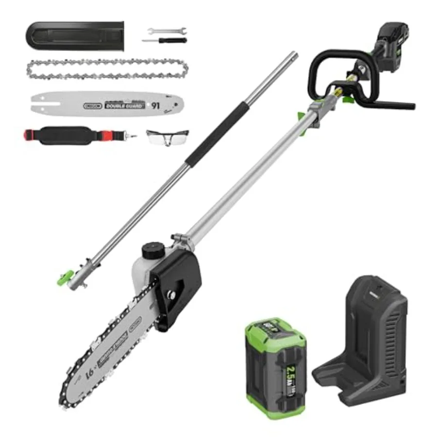 

60V Pole Saw for Tree Trimming High-Power Electric Pole Chainsaw with 10-Inch Bar 15FT Reach Battery Powered Pole Saw for Heavy