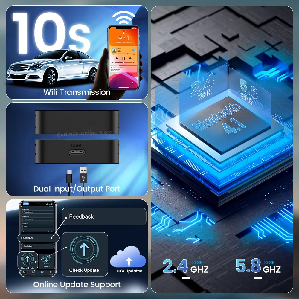 CarlinKit 5.0 2Air CarPlay Wireless Android Auto Adapter for Toyota Mazda Ford Vw Peugeot Exeed Skoda KIA Hyundai Chery Haval