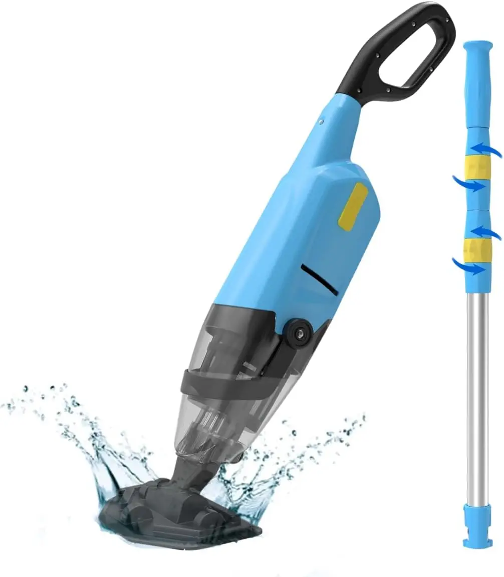 Cordless Pool Vacuum Cleaner for Above Ground Pool & In Ground Rechargeable Pool Vacuum Cleaner - 90 Mins Runtime, with 69" Tele