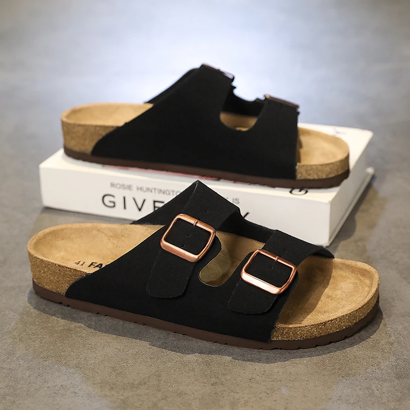 

Buckle Slippers For Men Classic Design Beach Slippers Black Comfortable Slides Women Indoor Outdoor Non-slip Men's Casual Shoes