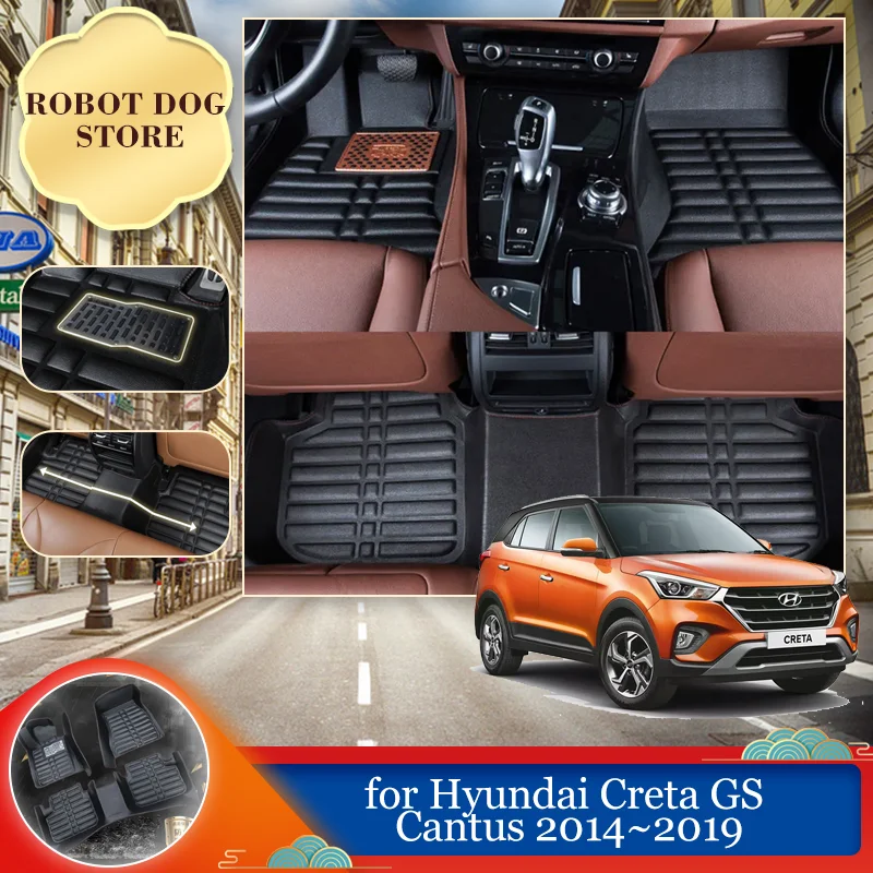 

Car Leather Floor Mat for Hyundai Creta GS Cantus 2014~2019 2015 2016 Foot Waterproof Inner Liner Carpet Pad Custom Accessories