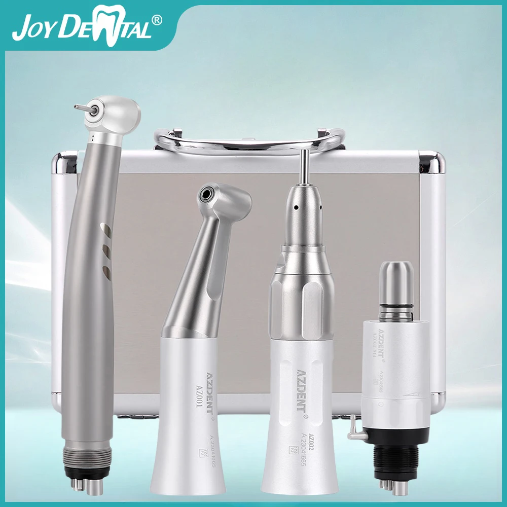 JOY DENTAL Dental LED High and Low Speed Handpiece Kit 1:1 Push Button Contra Angle 2/4 Holes Dentist Handpiece Set Lab Tools