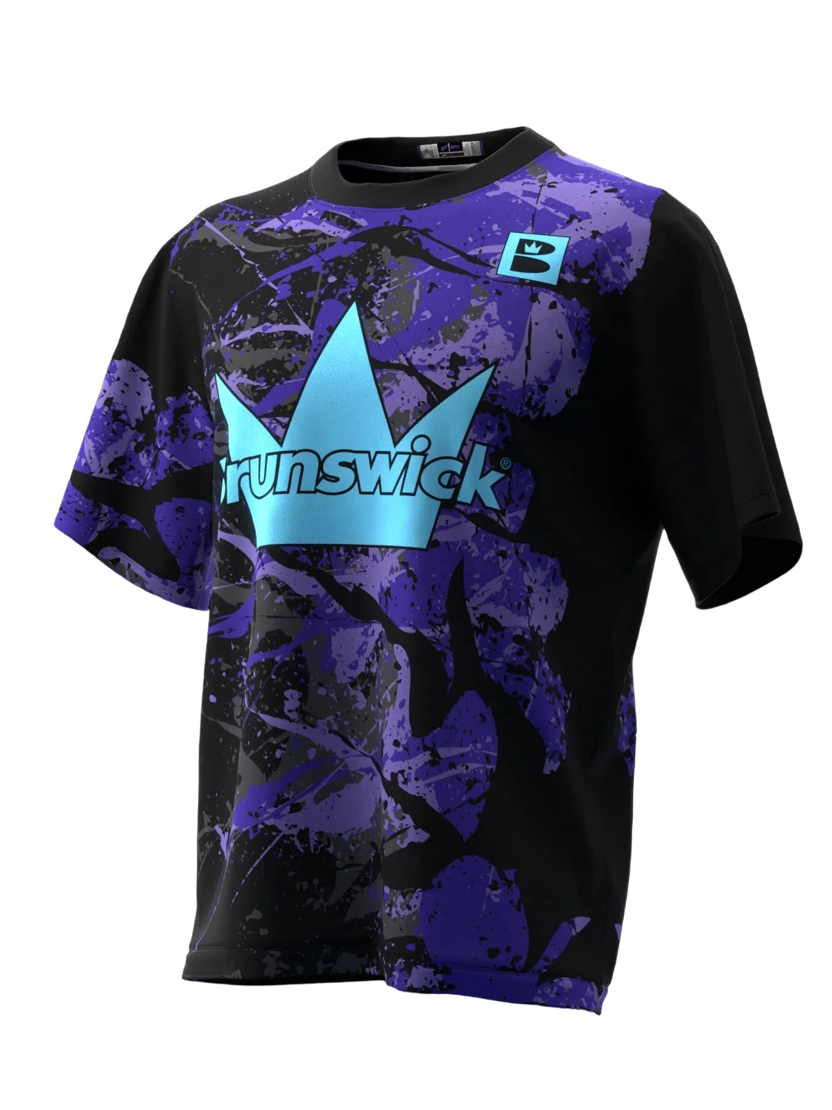 Black Purple Splash Crown Bowling Jersey Short Sleeve, Quick Dry Breathable for Bowling Tournament and Team Match