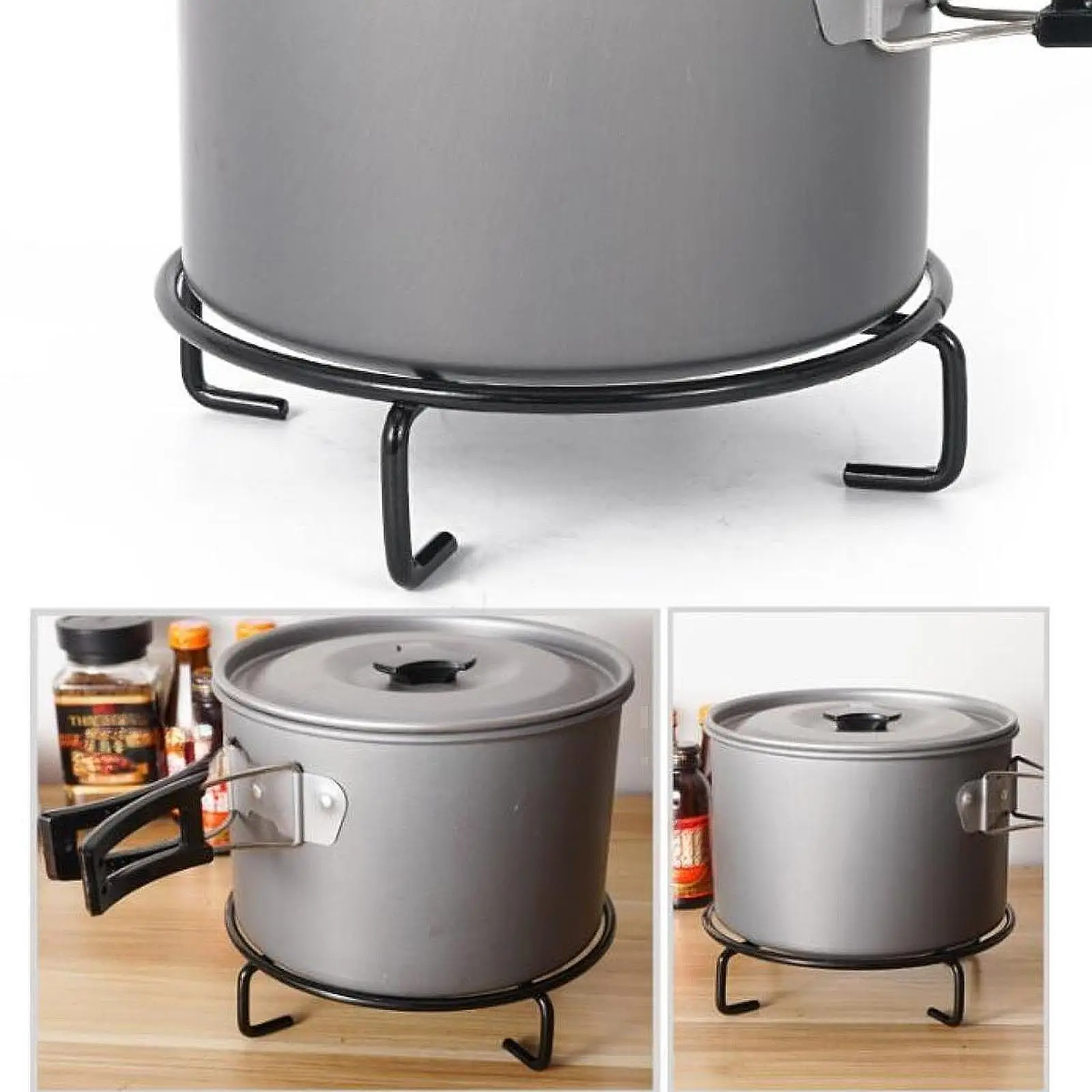 

Round Iron Trivet Heat Resistant Multipurpose Portable Metal Water Kettle Stand for Camping Hiking Barbecue Household Countertop