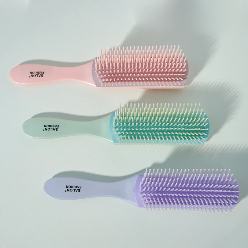 6 Colors 9-Rows Detangling Hair Brush Denman Detangler Hairbrush Scalp Massager Salon Hairdressing Straight Curly Wet Hair Comb