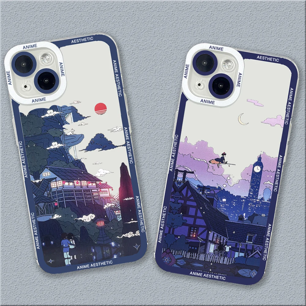 Anime Scenery Print Phone Case For Xiaomi Redmi 12 4G 13C Redmi Note 13 12 Pro Plus 5G 12S 11S 11 10S 10 Transparent Soft Cover