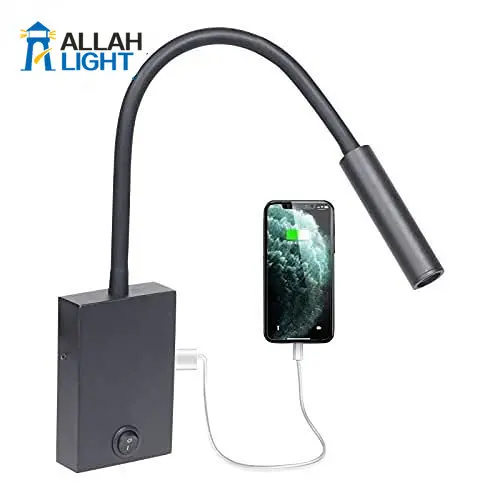 

3W Bedroom Bedside Lamp, Living Room Background Wall, Mobile Phone Rechargeable Wall Lamp, Flexible Gooseneck Bedside Lamp