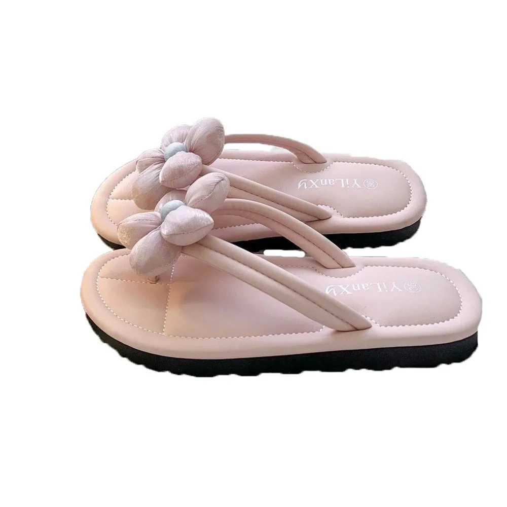 

Cute Anti Slip Beach Flip Flops Soft Sole Sweet Flower Flip Flops Outer Wear Shoes Clip Toe Slippers Women Girls