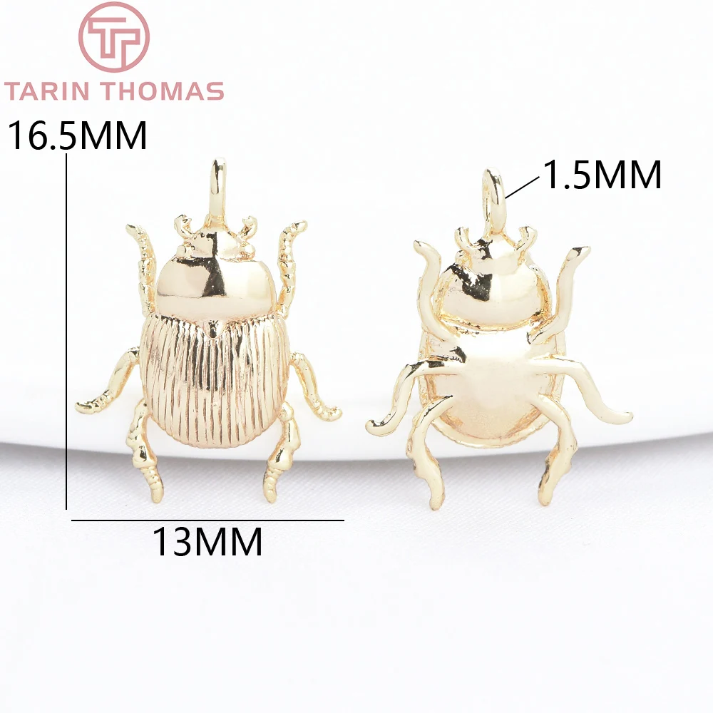 (9756) 6PCS 13x16.5MM 24K Gold Color Brass Insect Beetle Shaped Pendants High Quality DIY Jewelry Making Findings Accessories view 5