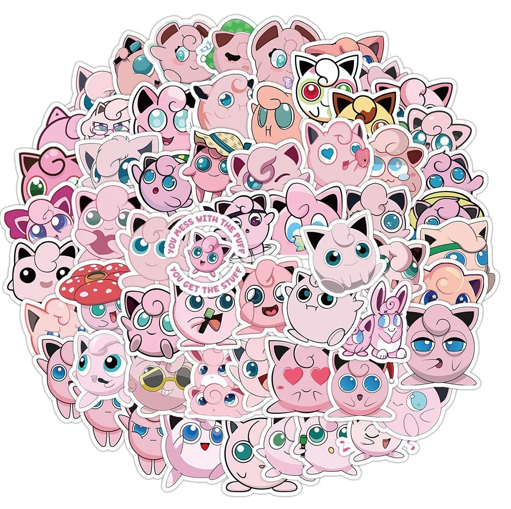 10/50PCS Kawaii Pokemon Pink Jigglypuff Stickers Cute Decals Decoration DIY Skateboard Bike Helmet Cup Notebook Guitar Kids Toys