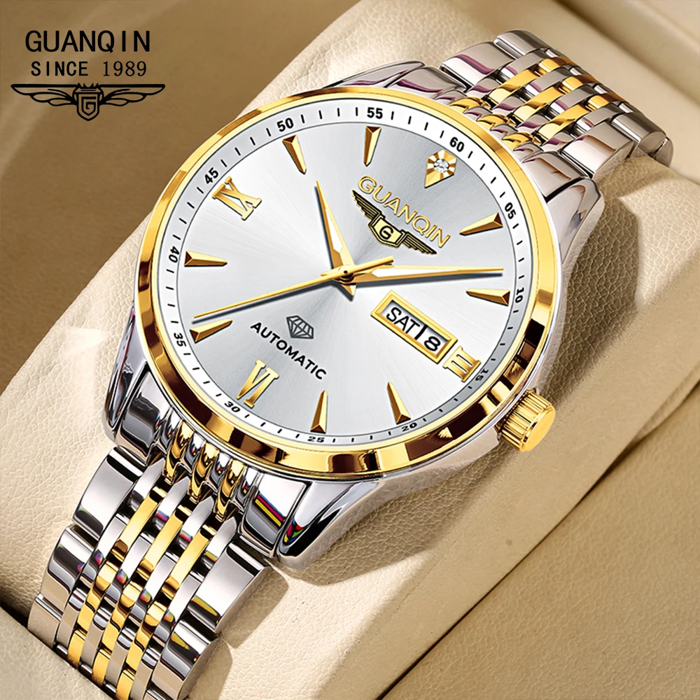 GUANQIN Men's Watches Business Fashion Fine Steel Sapphire Mirror Original Brand Automatic Mechanical Wristwatch Waterproof Date