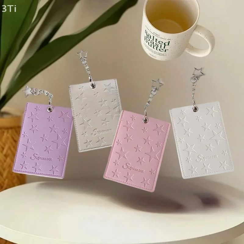 Fascinating PU Leather Star Design Card Holder; Idol Photo Display, Protective Cover, and Bag Charm Gift