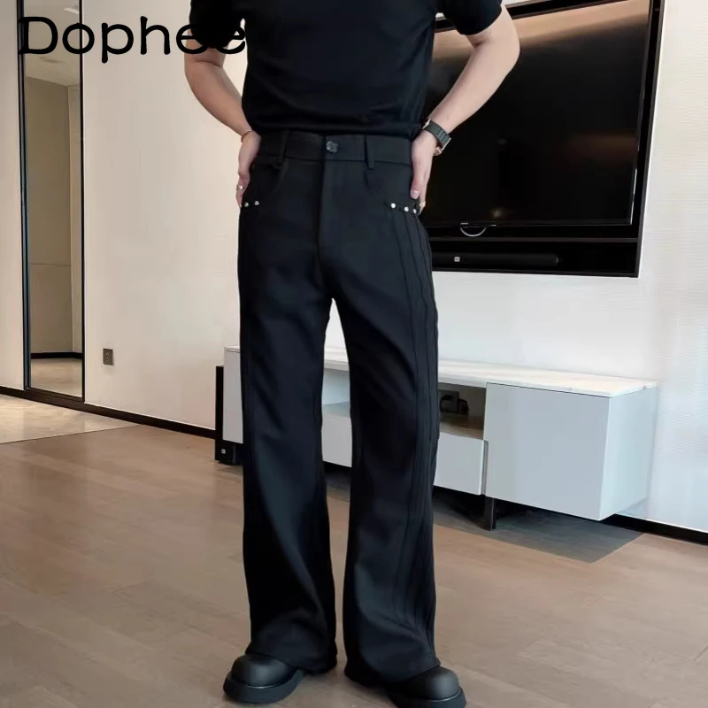 

Men's 2025 Autumn New Fashion Flared Trousers Versatile High-End Stylish Straight-Leg Pants Male Zipper Handsome Chic Long Pants