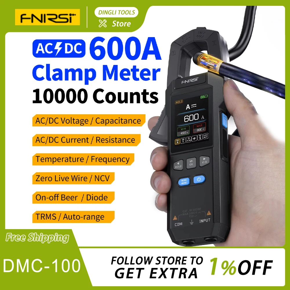 Fnirsi Dmc-100 Dc Ac Current Voltage Clamp Meter Usb Charger 10000 Counts 600a Amperimetric Clamp Tester Ncv Electrician Tool