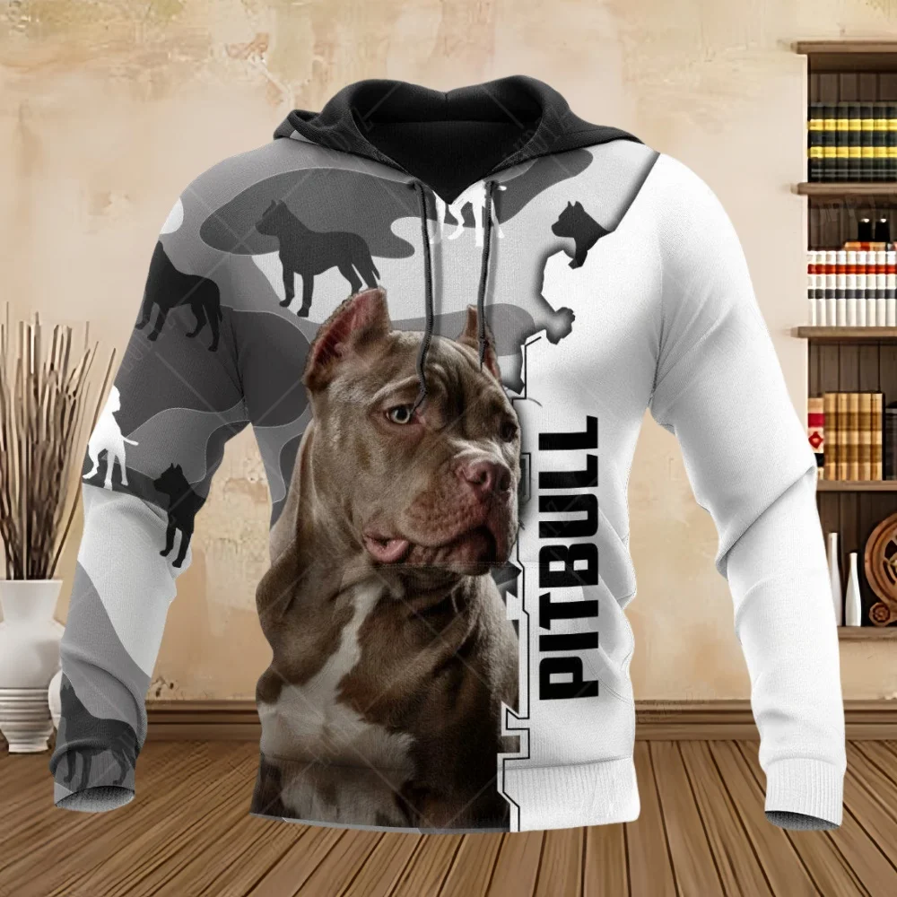 Pet Dog Pitbull Man Hoodie 3D Print Unisex Adult's Sweatshirts Top Autumn Long Sleeve Streetwear Pullover Hoodies Men's Clothing