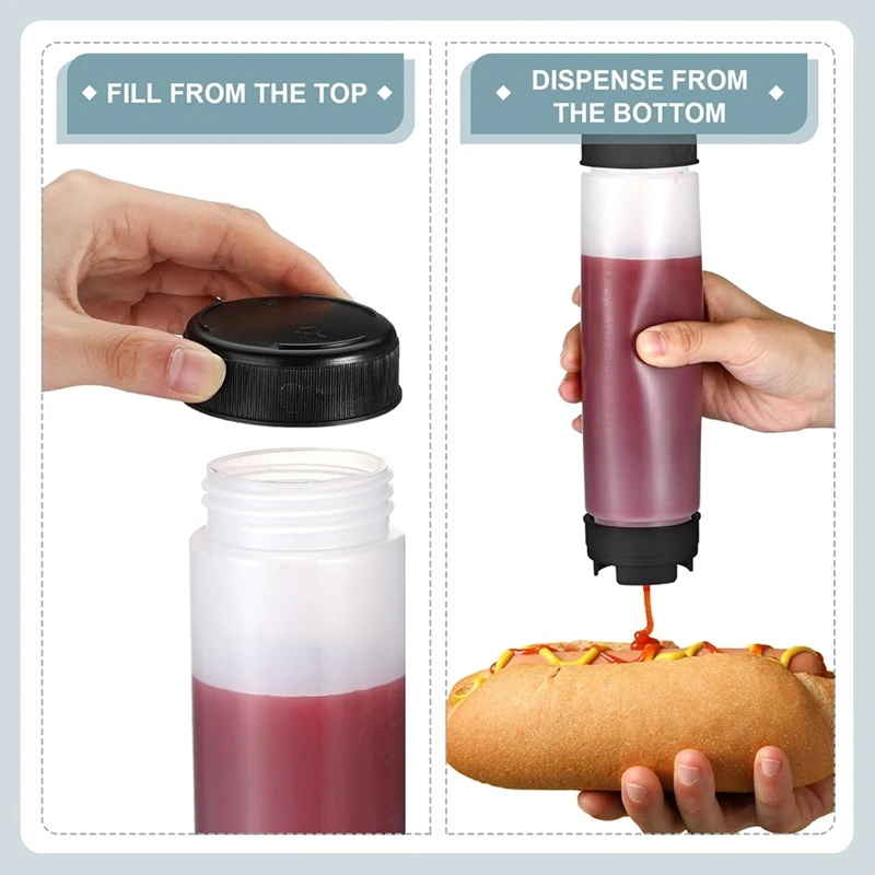 6 Pcs 16 Oz Condiment Squeeze Bottles Inverted Plastic Squeeze Bottle For Sauces Refillable Tip Large Valve Dispenser