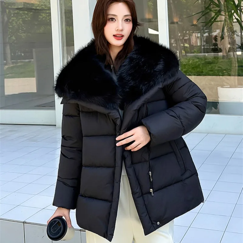2026 Fashion Parkas Women's Winter Coats Thicken Big Fur-collar Cotton-padded Jacket Warm Loose Outerwear Street Style Overcoat