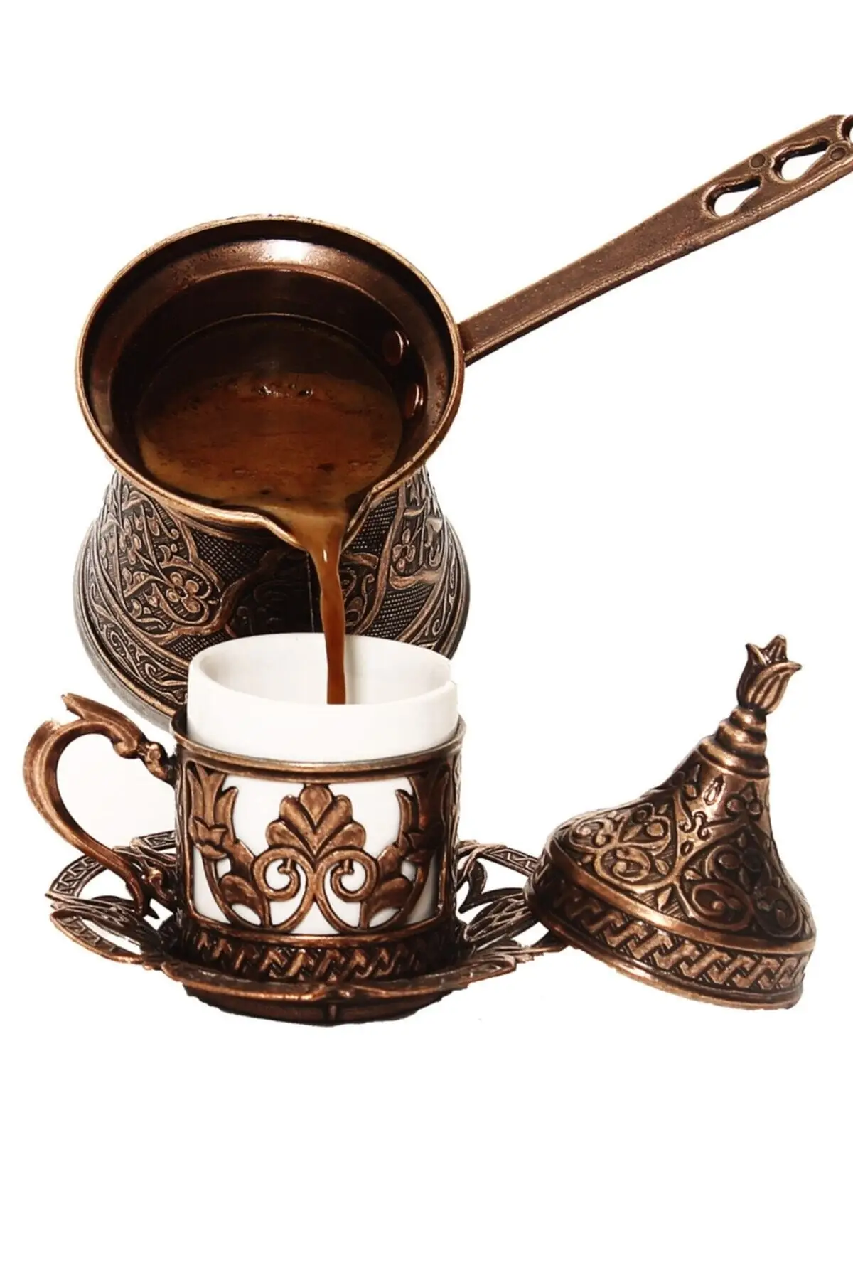 Turkish Coffee Pot Coffee Maker Moka Pot Handmade Patterned Lux Cast Iron Cezve Compatible With Magnetic Stoves 4 Person 200 ML