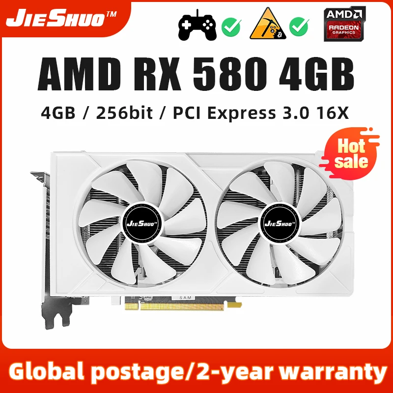 

JIESHUO Video card AMD RX 580 4GB 2048SP Gaming graphics card GDDR5 256bit GPU rx580 4g graphics card Desktop Video Office 580Rx