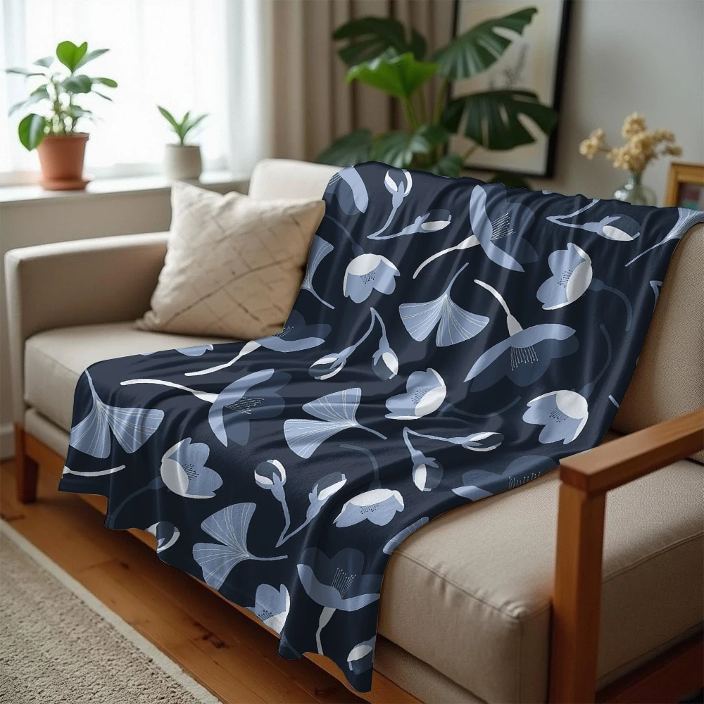 Ginkgo & Floral Ultra Soft Sherpa Fleece Blanket Fluffy Warm Halloween Cozy Throw for Sofa Couch Bedroom Gift All season