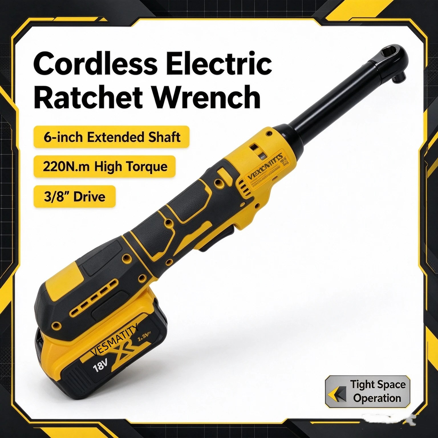 Cordless Electric Ratchet Wrench 6-inch Extended Shaft 3/8