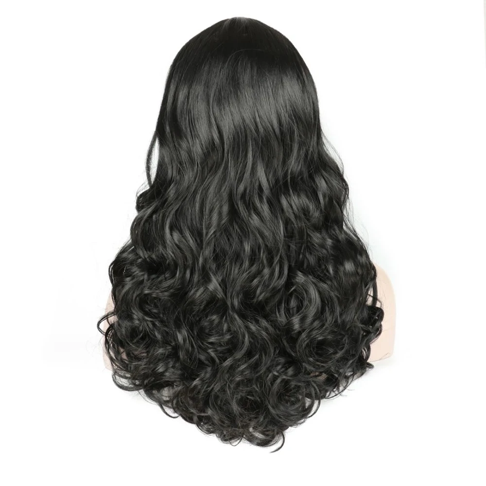 1PCS 28inch Long Curly Water ripples wave Synthetic Fiber Asian wigs Black Heat Resistant Hair Headband cosplay daily women wigs