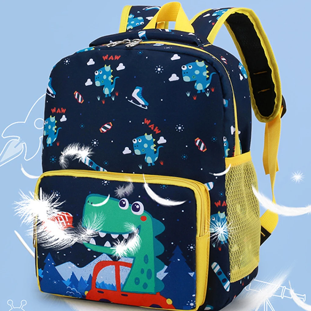 Mochila infantil com bolsos, mochila ombro, compartimentos, desenhos animados